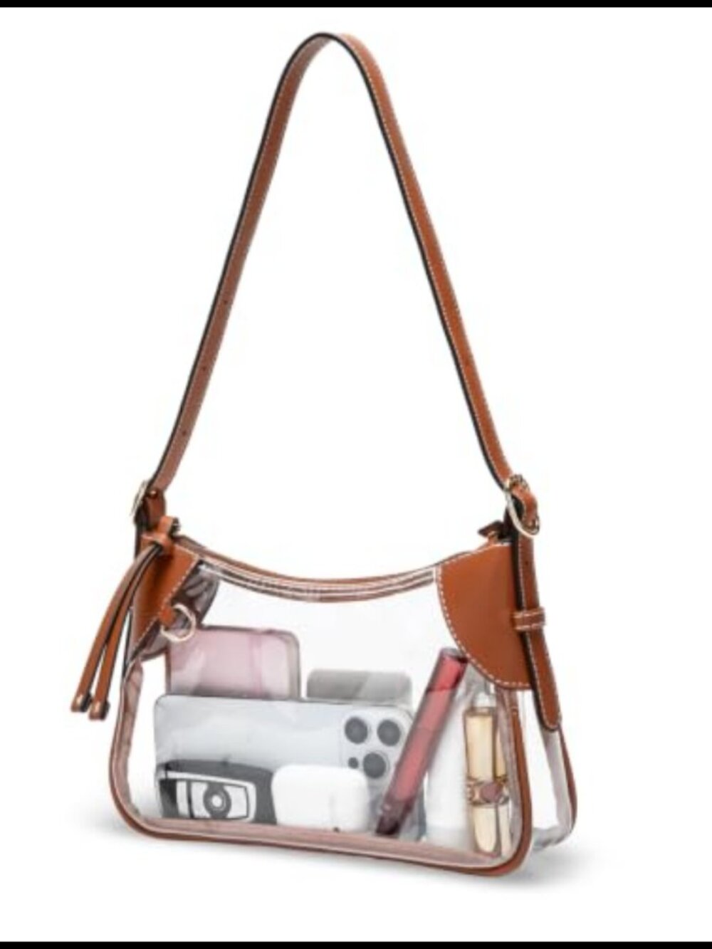 Clear Bag for Stadium Events PU Trim Crossbody Shoulder Purse Adjustable